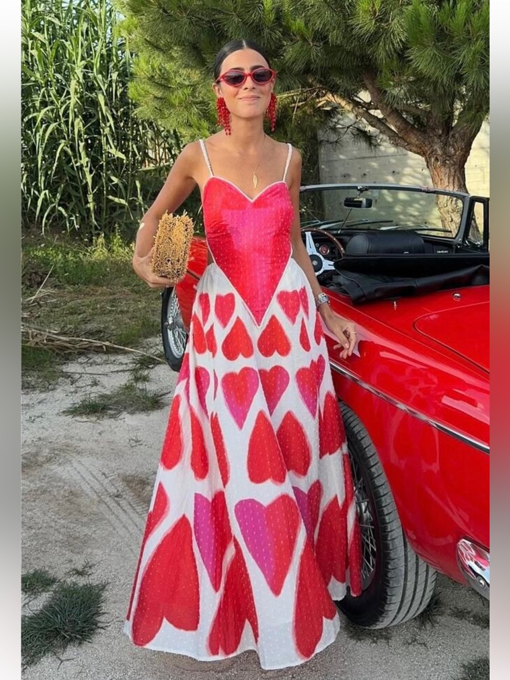Farm Rio Painted Hearts Off- White Straps Maxi Dress XS NWT